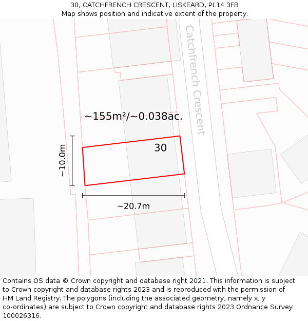 30, CATCHFRENCH CRESCENT, LISKEARD, PL14 3FB: Plot and title map