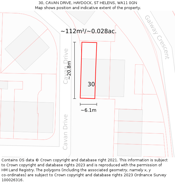 30, CAVAN DRIVE, HAYDOCK, ST HELENS, WA11 0GN: Plot and title map