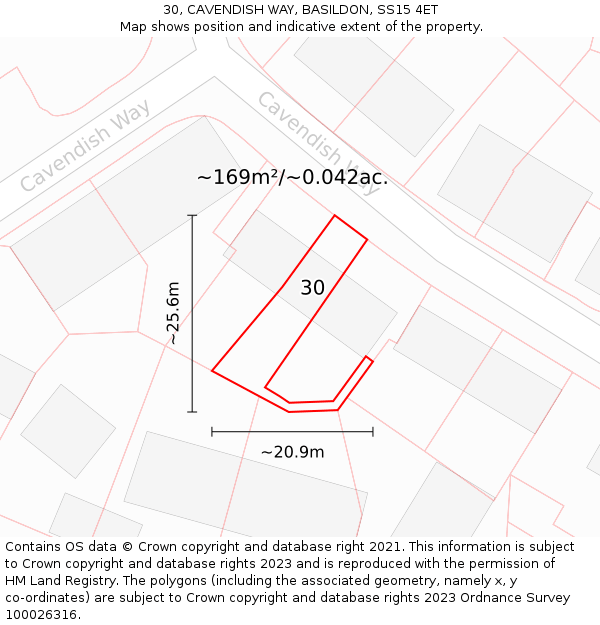 30, CAVENDISH WAY, BASILDON, SS15 4ET: Plot and title map