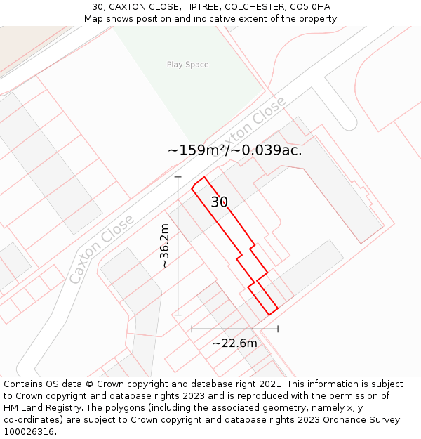 30, CAXTON CLOSE, TIPTREE, COLCHESTER, CO5 0HA: Plot and title map