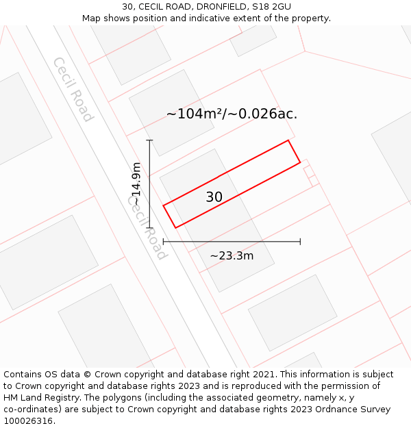 30, CECIL ROAD, DRONFIELD, S18 2GU: Plot and title map