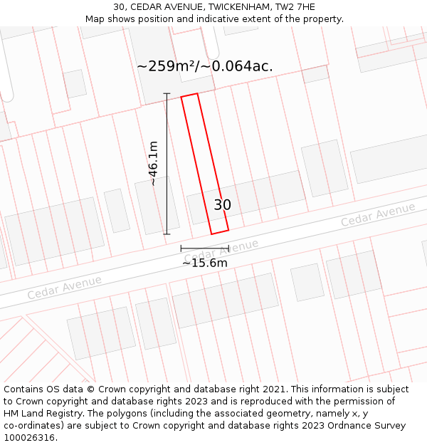 30, CEDAR AVENUE, TWICKENHAM, TW2 7HE: Plot and title map