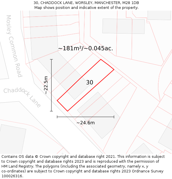 30, CHADDOCK LANE, WORSLEY, MANCHESTER, M28 1DB: Plot and title map