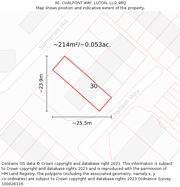 30, CHALFONT WAY, LUTON, LU2 9RQ: Plot and title map