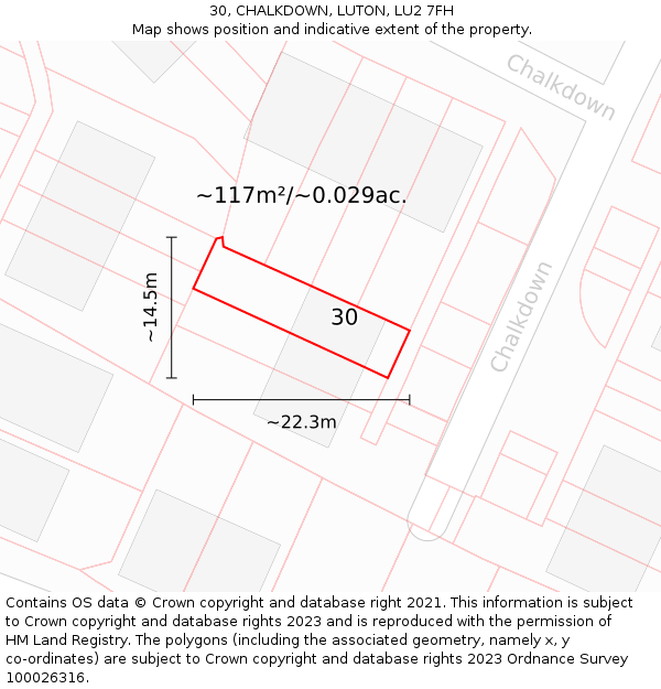 30, CHALKDOWN, LUTON, LU2 7FH: Plot and title map