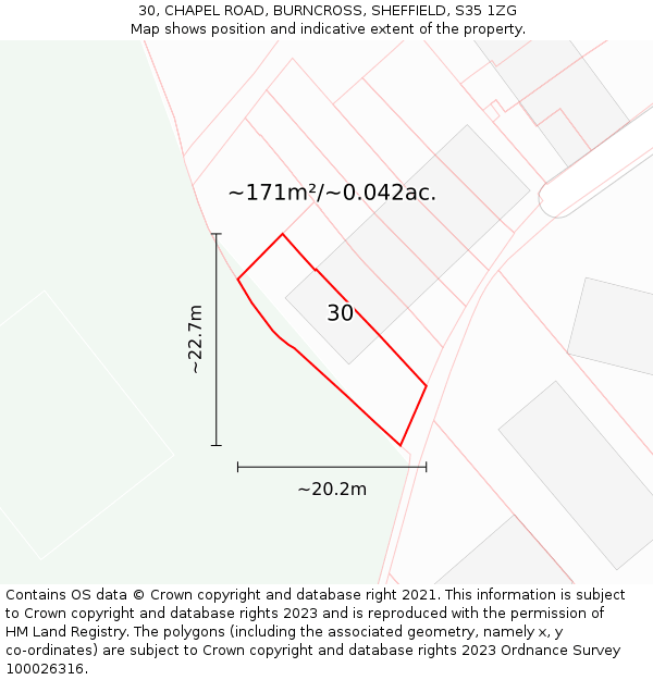 30, CHAPEL ROAD, BURNCROSS, SHEFFIELD, S35 1ZG: Plot and title map
