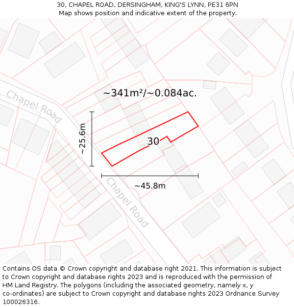 30, CHAPEL ROAD, DERSINGHAM, KING'S LYNN, PE31 6PN: Plot and title map