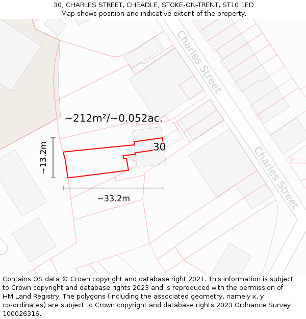 30, CHARLES STREET, CHEADLE, STOKE-ON-TRENT, ST10 1ED: Plot and title map