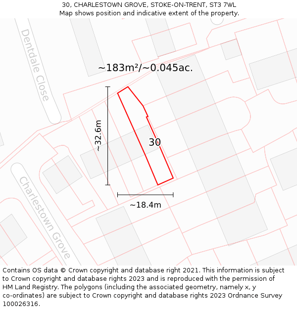 30, CHARLESTOWN GROVE, STOKE-ON-TRENT, ST3 7WL: Plot and title map
