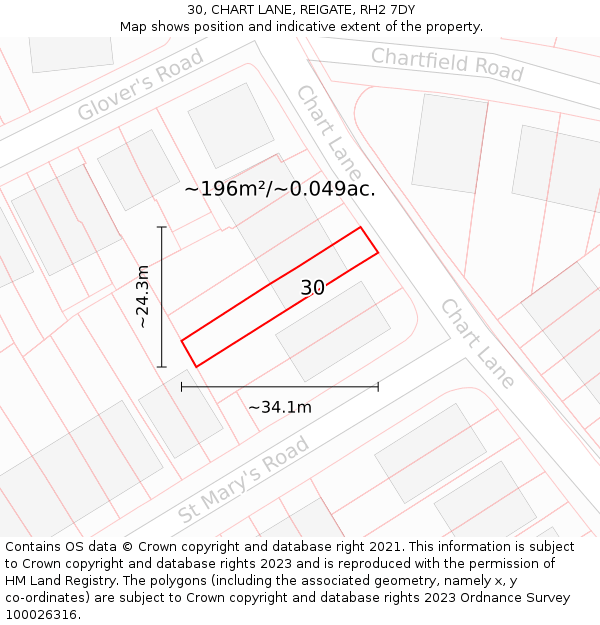 30, CHART LANE, REIGATE, RH2 7DY: Plot and title map