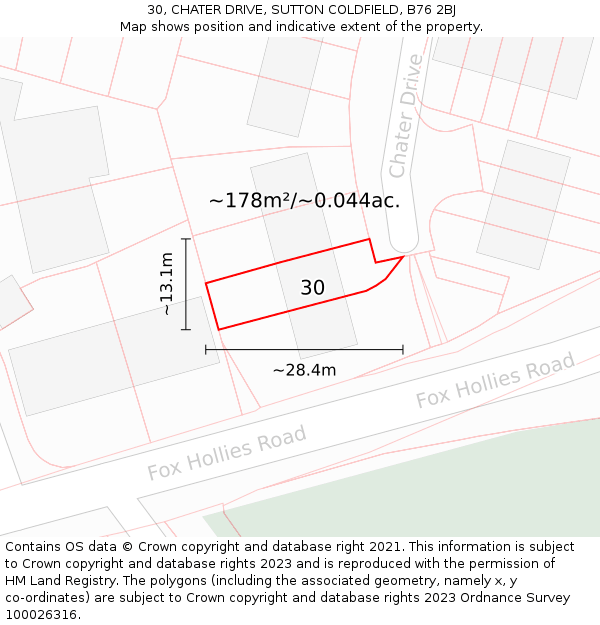 30, CHATER DRIVE, SUTTON COLDFIELD, B76 2BJ: Plot and title map