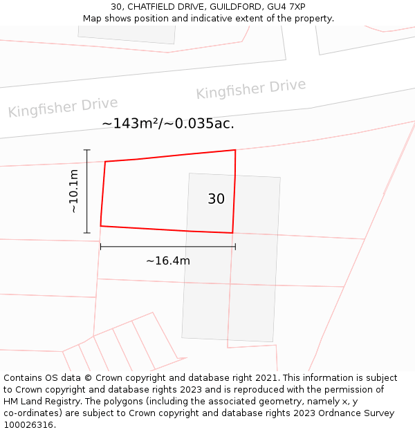 30, CHATFIELD DRIVE, GUILDFORD, GU4 7XP: Plot and title map