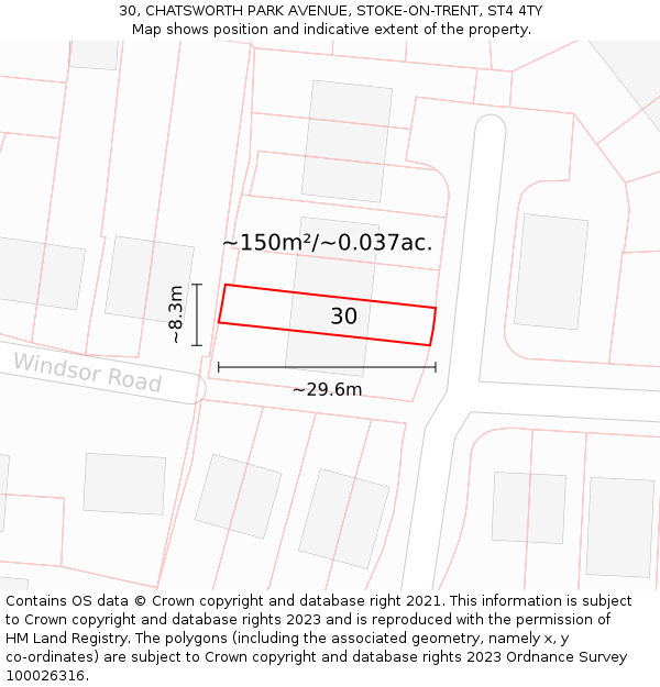 30, CHATSWORTH PARK AVENUE, STOKE-ON-TRENT, ST4 4TY: Plot and title map