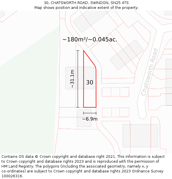 30, CHATSWORTH ROAD, SWINDON, SN25 4TS: Plot and title map