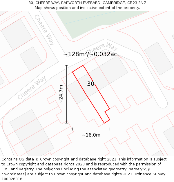 30, CHEERE WAY, PAPWORTH EVERARD, CAMBRIDGE, CB23 3NZ: Plot and title map