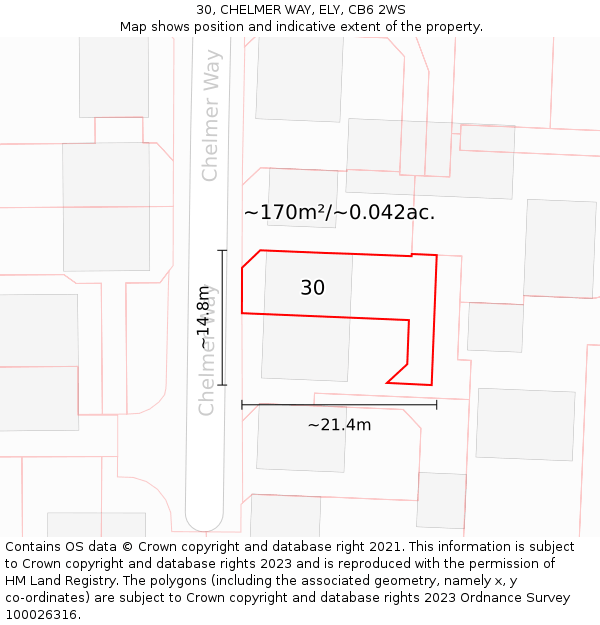 30, CHELMER WAY, ELY, CB6 2WS: Plot and title map
