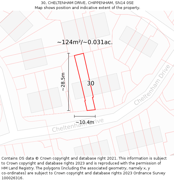 30, CHELTENHAM DRIVE, CHIPPENHAM, SN14 0SE: Plot and title map