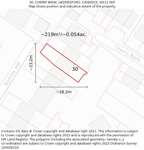 30, CHERRY BANK, HEDNESFORD, CANNOCK, WS12 4DF: Plot and title map