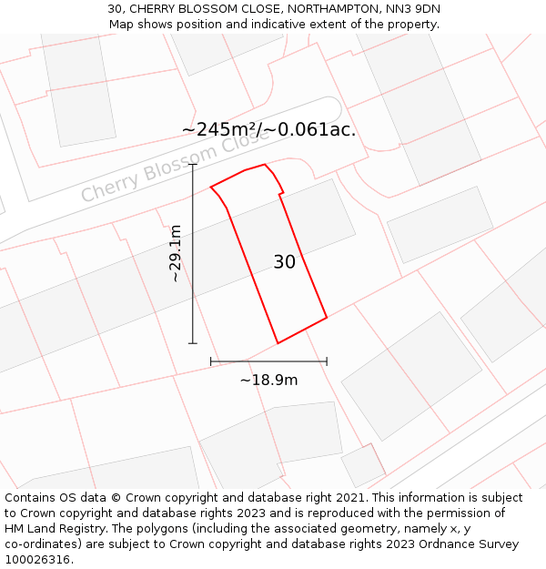 30, CHERRY BLOSSOM CLOSE, NORTHAMPTON, NN3 9DN: Plot and title map