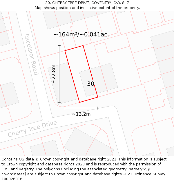 30, CHERRY TREE DRIVE, COVENTRY, CV4 8LZ: Plot and title map