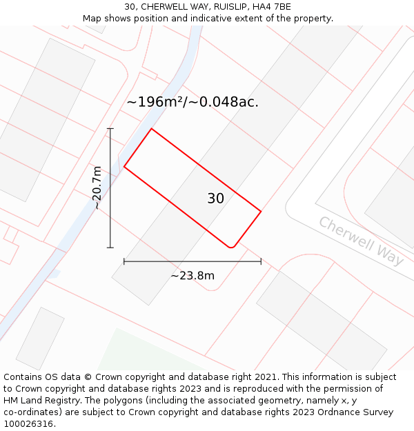 30, CHERWELL WAY, RUISLIP, HA4 7BE: Plot and title map
