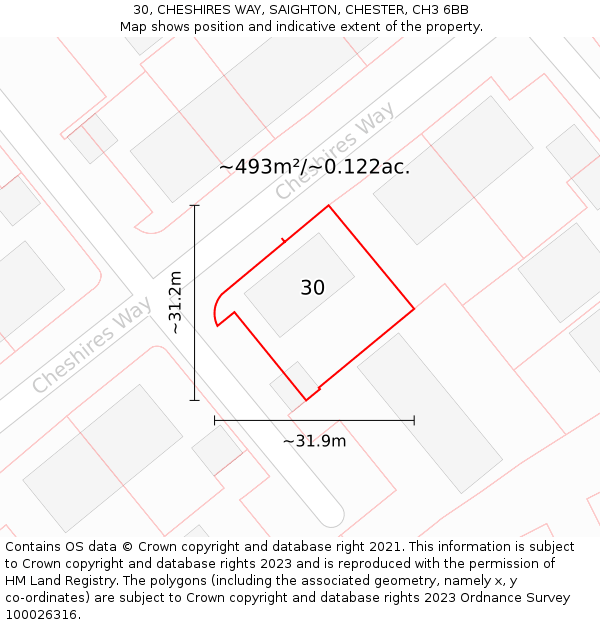 30, CHESHIRES WAY, SAIGHTON, CHESTER, CH3 6BB: Plot and title map