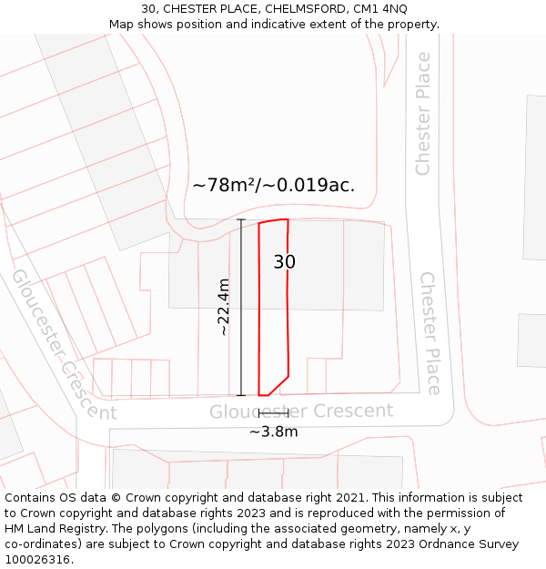 30, CHESTER PLACE, CHELMSFORD, CM1 4NQ: Plot and title map