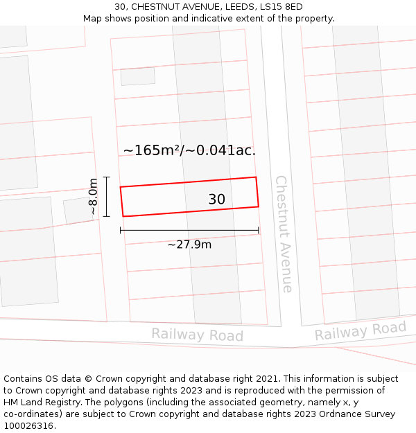 30, CHESTNUT AVENUE, LEEDS, LS15 8ED: Plot and title map