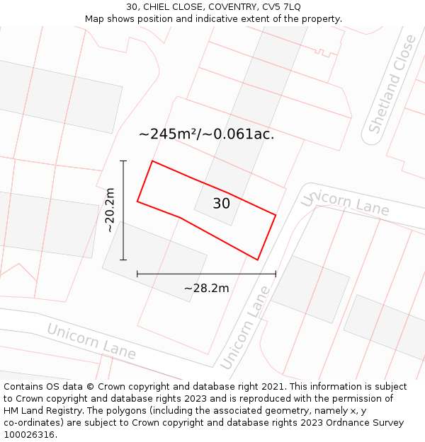 30, CHIEL CLOSE, COVENTRY, CV5 7LQ: Plot and title map
