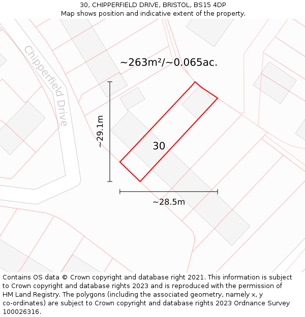30, CHIPPERFIELD DRIVE, BRISTOL, BS15 4DP: Plot and title map