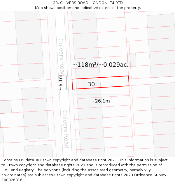 30, CHIVERS ROAD, LONDON, E4 9TD: Plot and title map