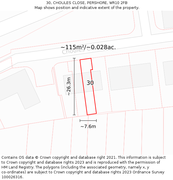 30, CHOULES CLOSE, PERSHORE, WR10 2FB: Plot and title map