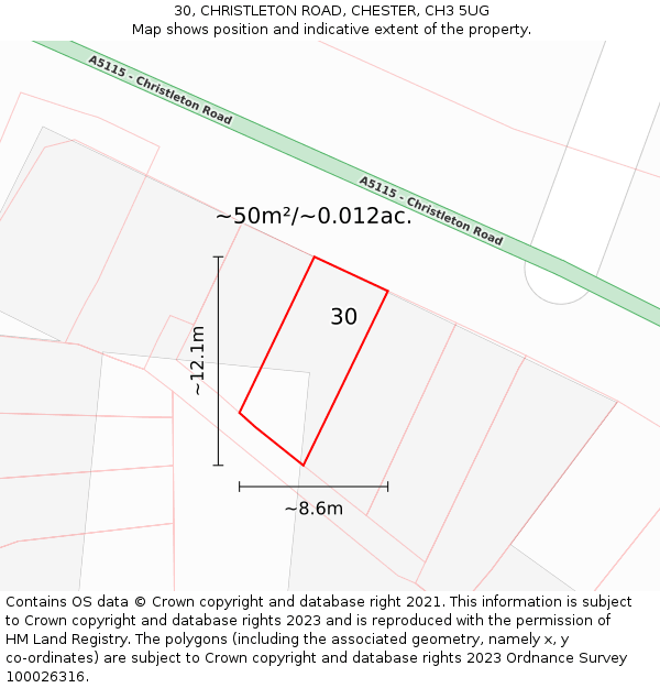 30, CHRISTLETON ROAD, CHESTER, CH3 5UG: Plot and title map