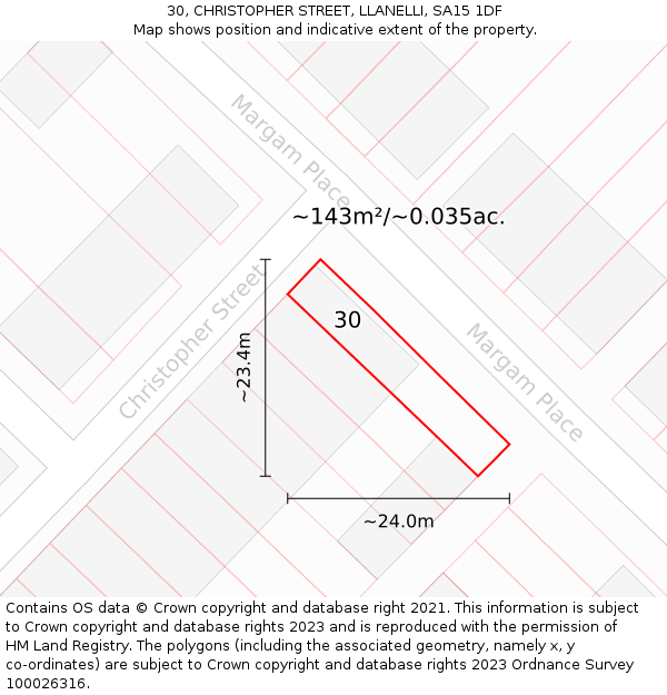 30, CHRISTOPHER STREET, LLANELLI, SA15 1DF: Plot and title map