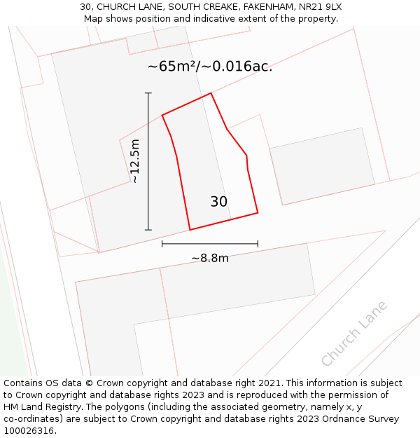 30, CHURCH LANE, SOUTH CREAKE, FAKENHAM, NR21 9LX: Plot and title map
