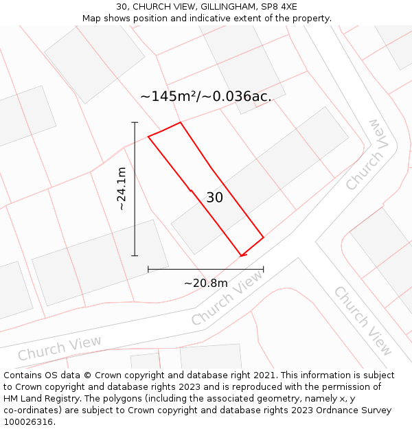 30, CHURCH VIEW, GILLINGHAM, SP8 4XE: Plot and title map