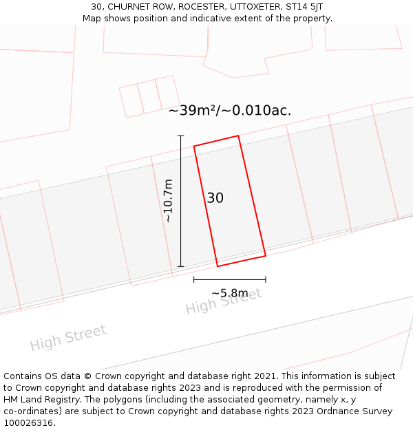 30, CHURNET ROW, ROCESTER, UTTOXETER, ST14 5JT: Plot and title map