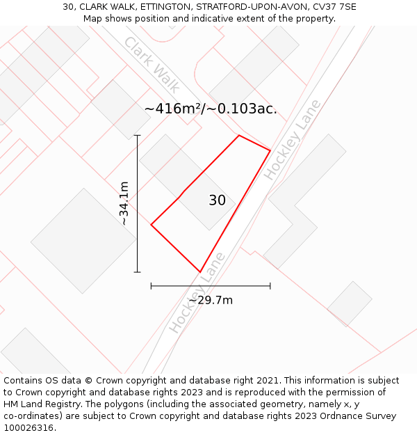 30, CLARK WALK, ETTINGTON, STRATFORD-UPON-AVON, CV37 7SE: Plot and title map