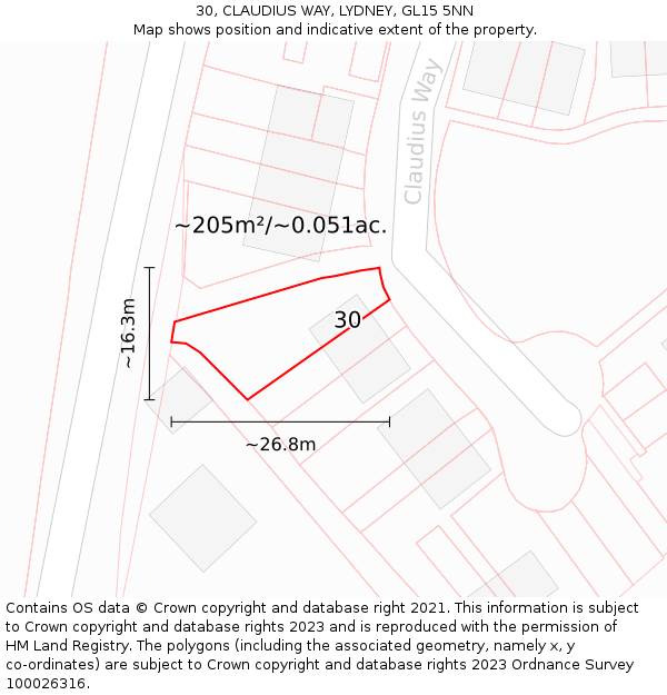 30, CLAUDIUS WAY, LYDNEY, GL15 5NN: Plot and title map
