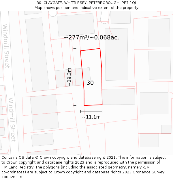 30, CLAYGATE, WHITTLESEY, PETERBOROUGH, PE7 1QL: Plot and title map