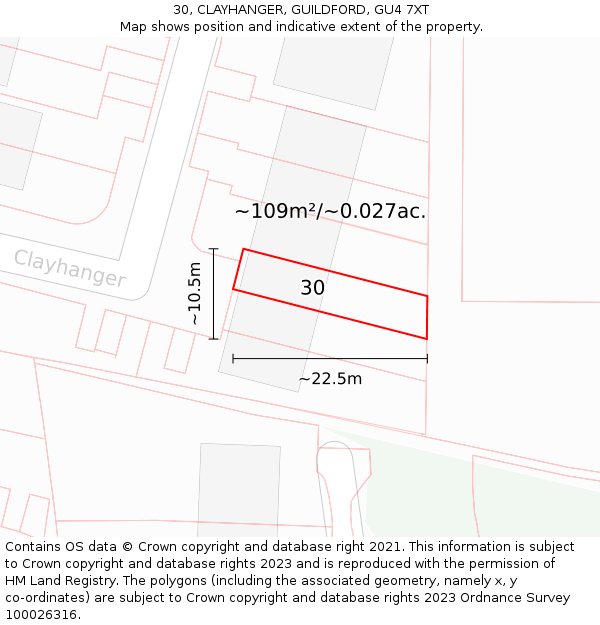 30, CLAYHANGER, GUILDFORD, GU4 7XT: Plot and title map