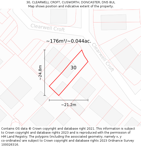 30, CLEARWELL CROFT, CUSWORTH, DONCASTER, DN5 8UL: Plot and title map
