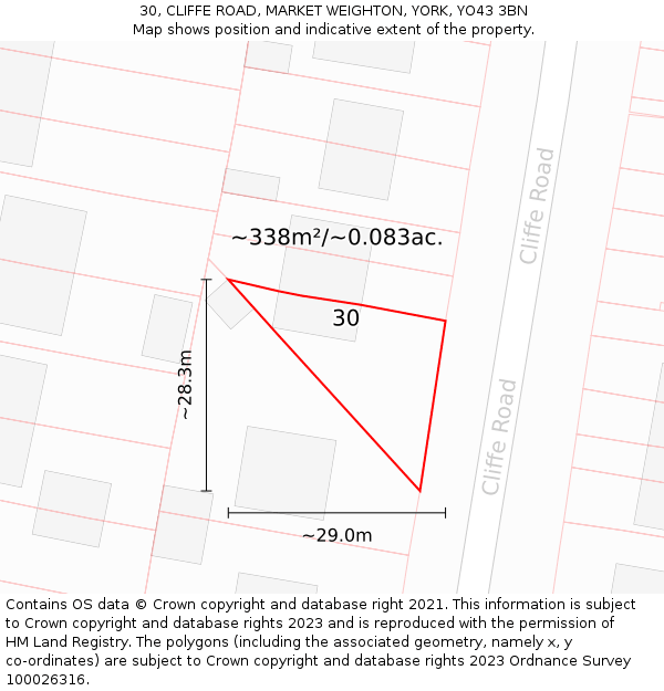 30, CLIFFE ROAD, MARKET WEIGHTON, YORK, YO43 3BN: Plot and title map