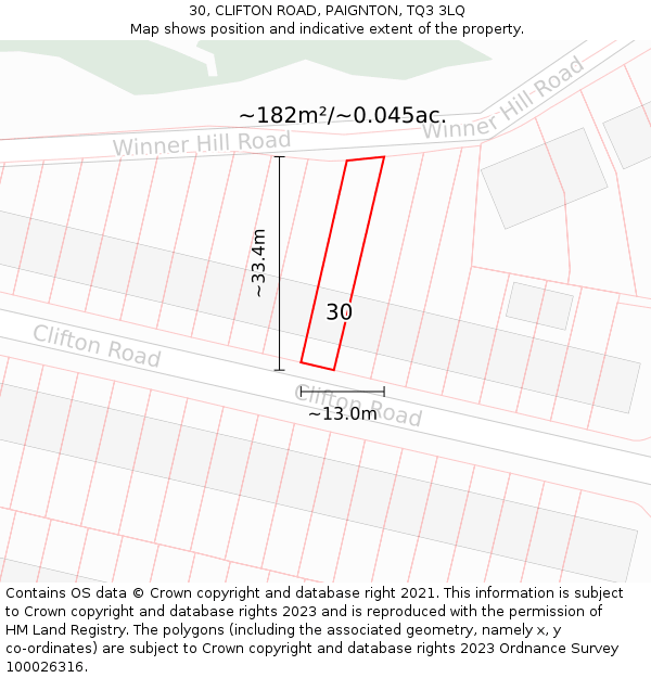 30, CLIFTON ROAD, PAIGNTON, TQ3 3LQ: Plot and title map