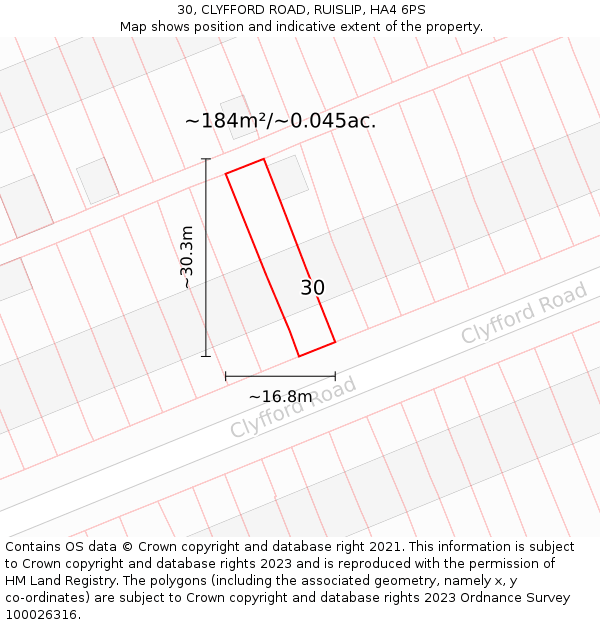 30, CLYFFORD ROAD, RUISLIP, HA4 6PS: Plot and title map