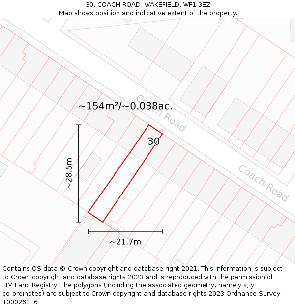 30, COACH ROAD, WAKEFIELD, WF1 3EZ: Plot and title map