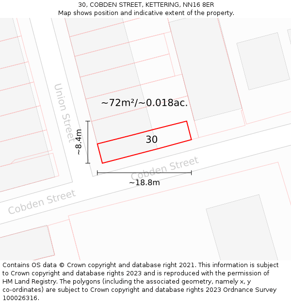 30, COBDEN STREET, KETTERING, NN16 8ER: Plot and title map