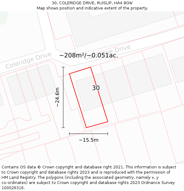 30, COLERIDGE DRIVE, RUISLIP, HA4 8GW: Plot and title map