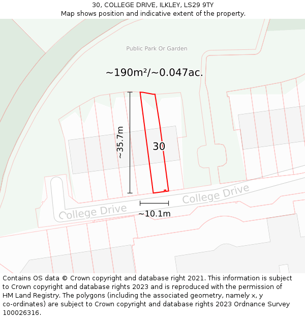 30, COLLEGE DRIVE, ILKLEY, LS29 9TY: Plot and title map