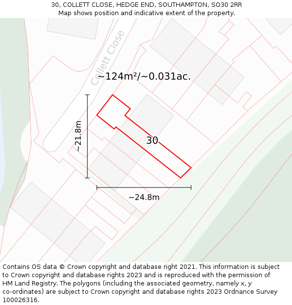 30, COLLETT CLOSE, HEDGE END, SOUTHAMPTON, SO30 2RR: Plot and title map